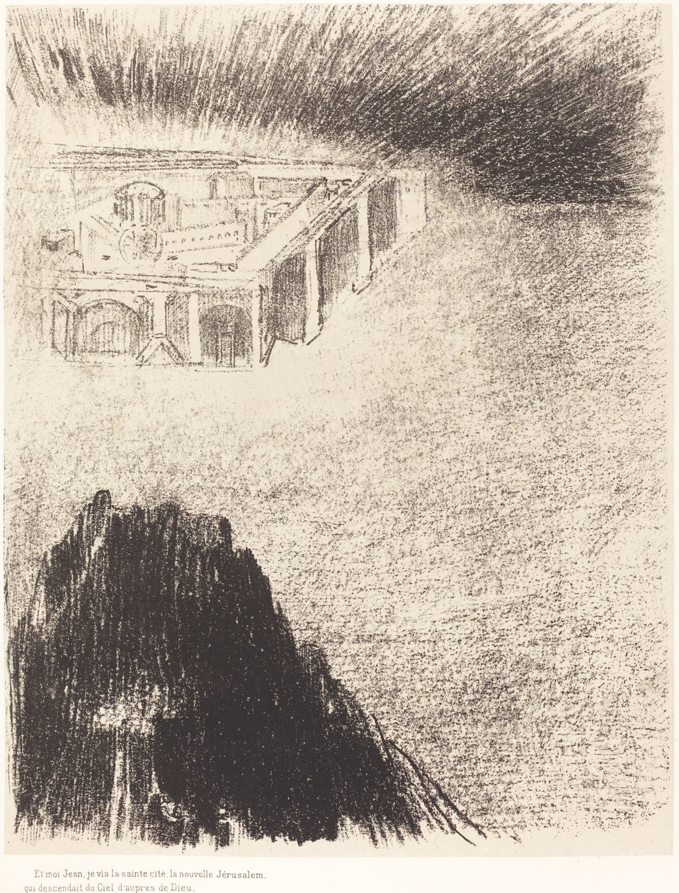 E eu, João, vi a cidade santa, a nova Jerusalém, que de Deus descia do céu de Odilon Redon