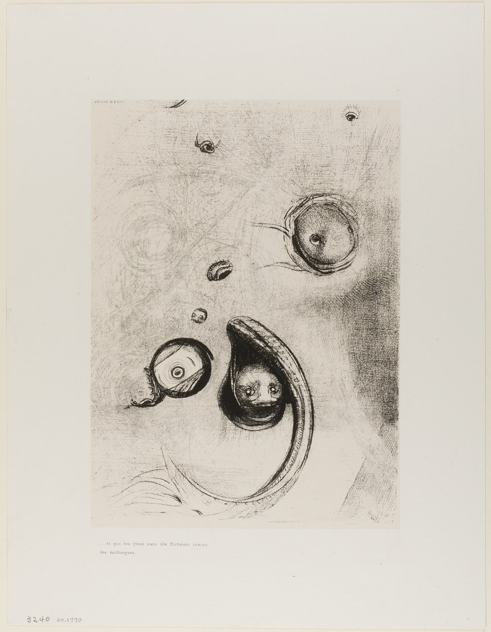 E olhos sem cabeça flutuavam como moluscos, Placa XIII da Tentação de St. Antoine de Odilon Redon