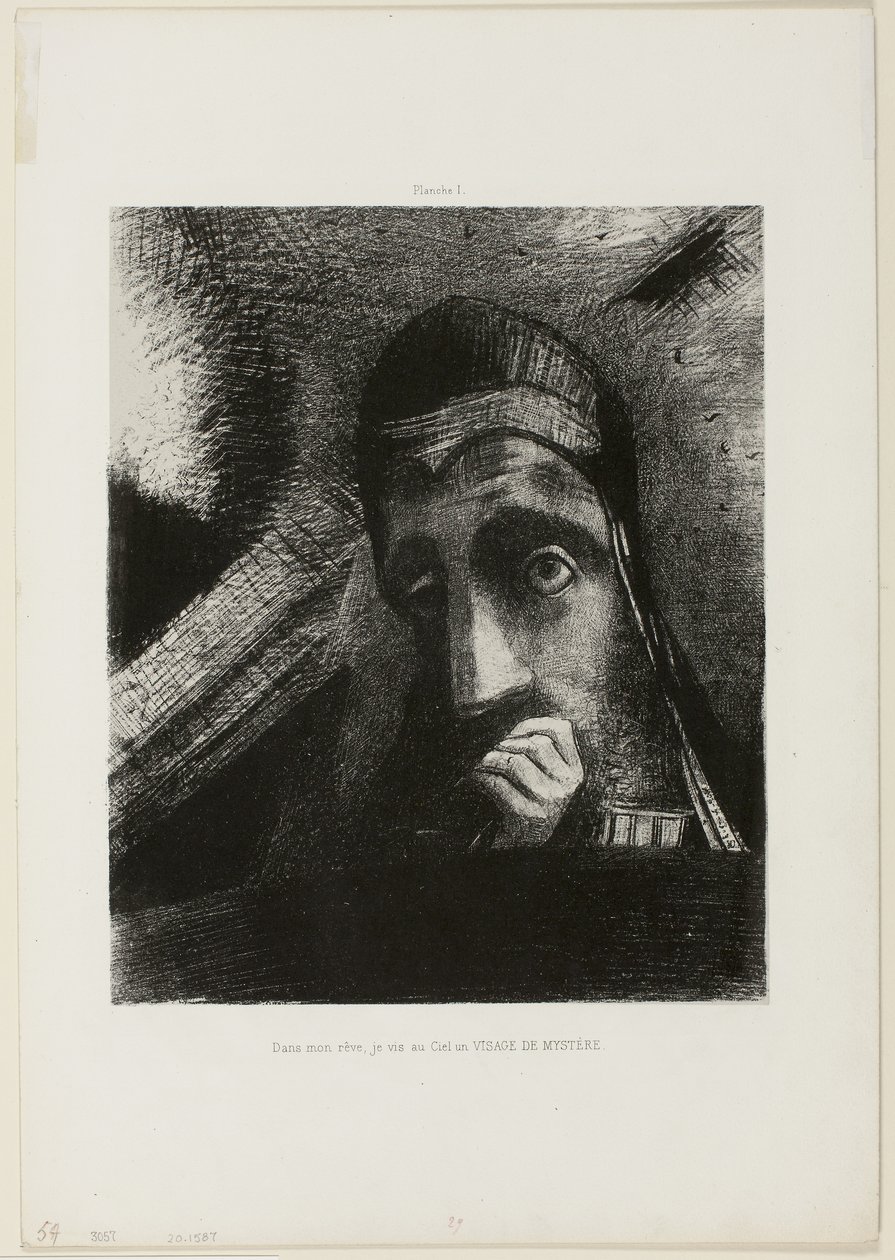 Rosto do Mistério (No meu sonho vi no céu um ROSTO DO MISTÉRIO), chapa 1 de Homenagem a Goya de Odilon Redon