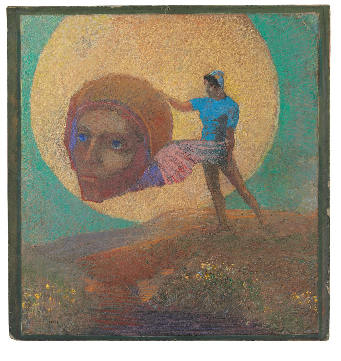 Figura carregando uma cabeça alada (A queda de lcare) de Odilon Redon