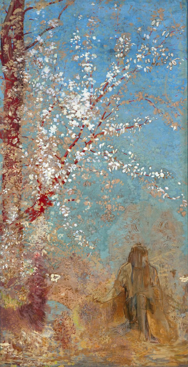 Figura sob uma árvore em flor - Figura sob uma árvore em flor - Quadro de Odilon Redon de Odilon Redon