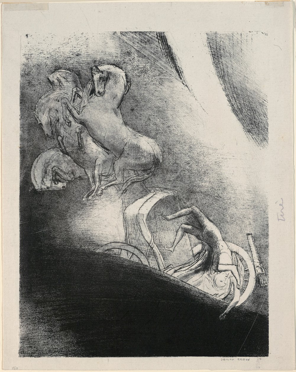 Ele cai de cabeça no abismo, placa 17 de 24 de Odilon Redon