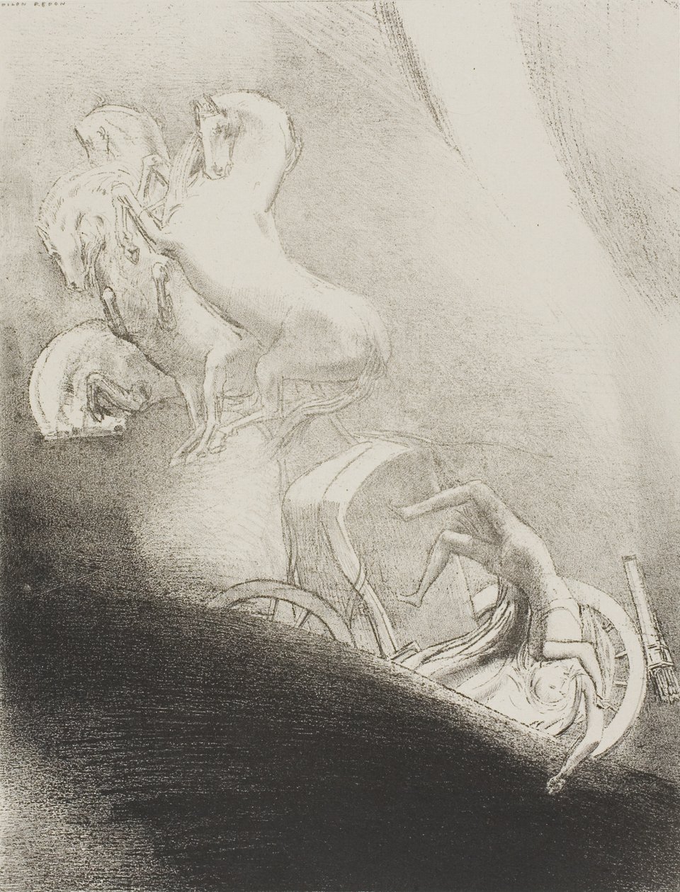 Ele cai de cabeça no abismo, placa 17 de 24 de Odilon Redon
