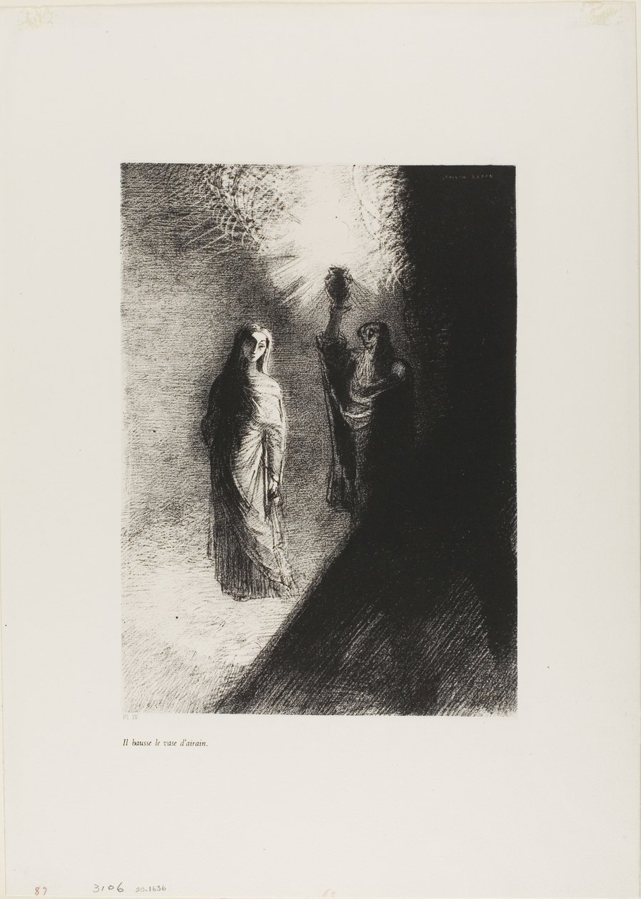 Ele levanta a urna de bronze, placa 4 de 10 de Odilon Redon