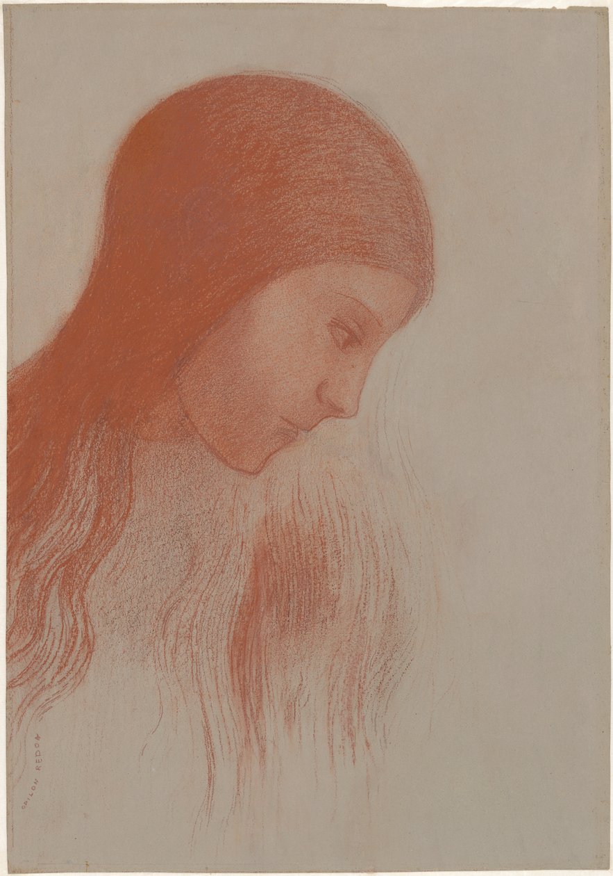 Cabeça de uma jovem de perfil de Odilon Redon
