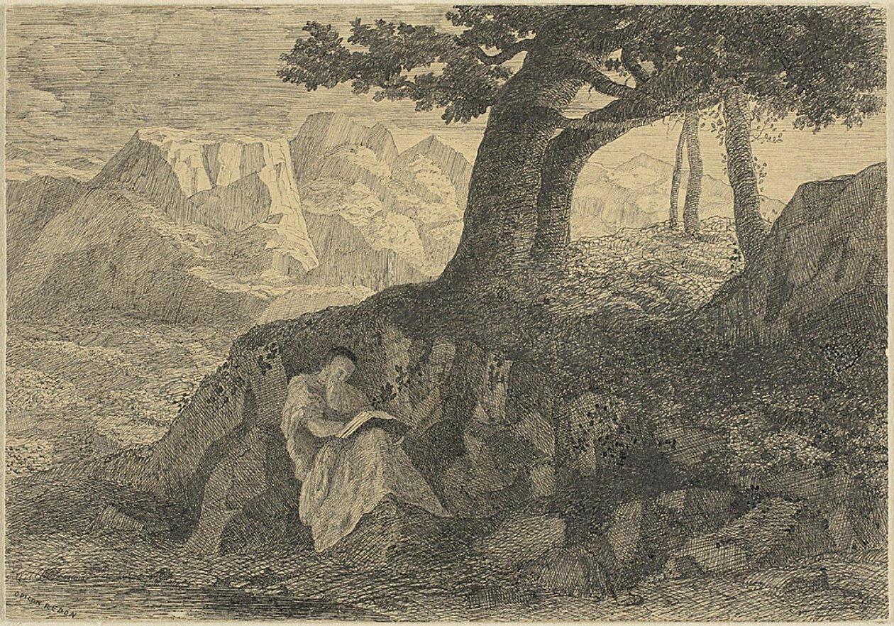 Eremita na paisagem de Odilon Redon