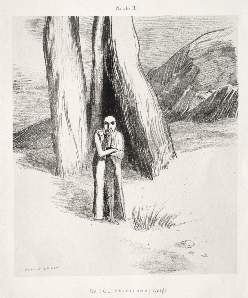 Homenagem a Goya: Um louco em uma paisagem sombria, 1885. de Odilon Redon