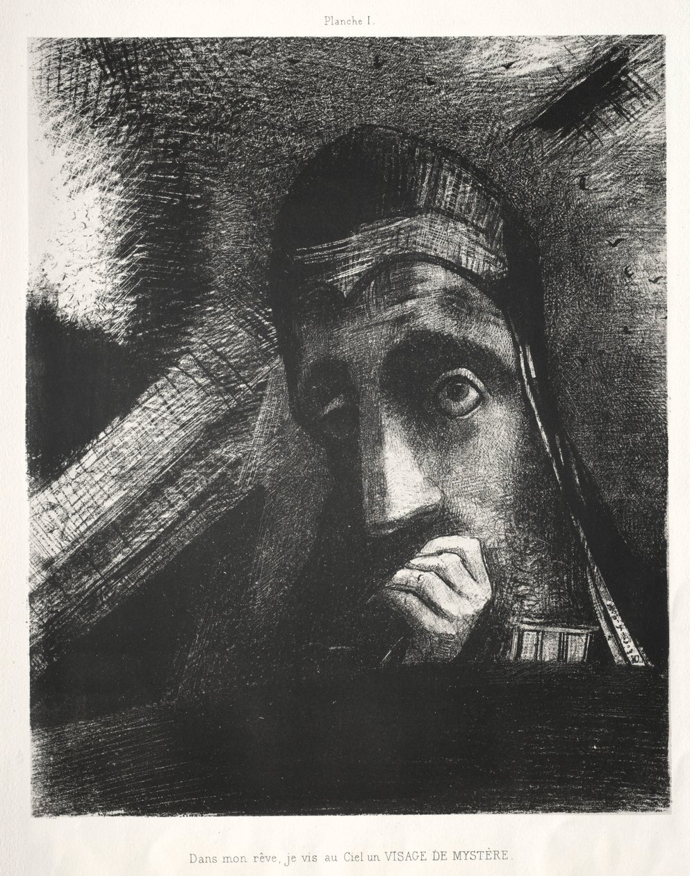 Homenagem a Goya: No meu sonho, vi no céu um rosto de mistério, 1885. de Odilon Redon