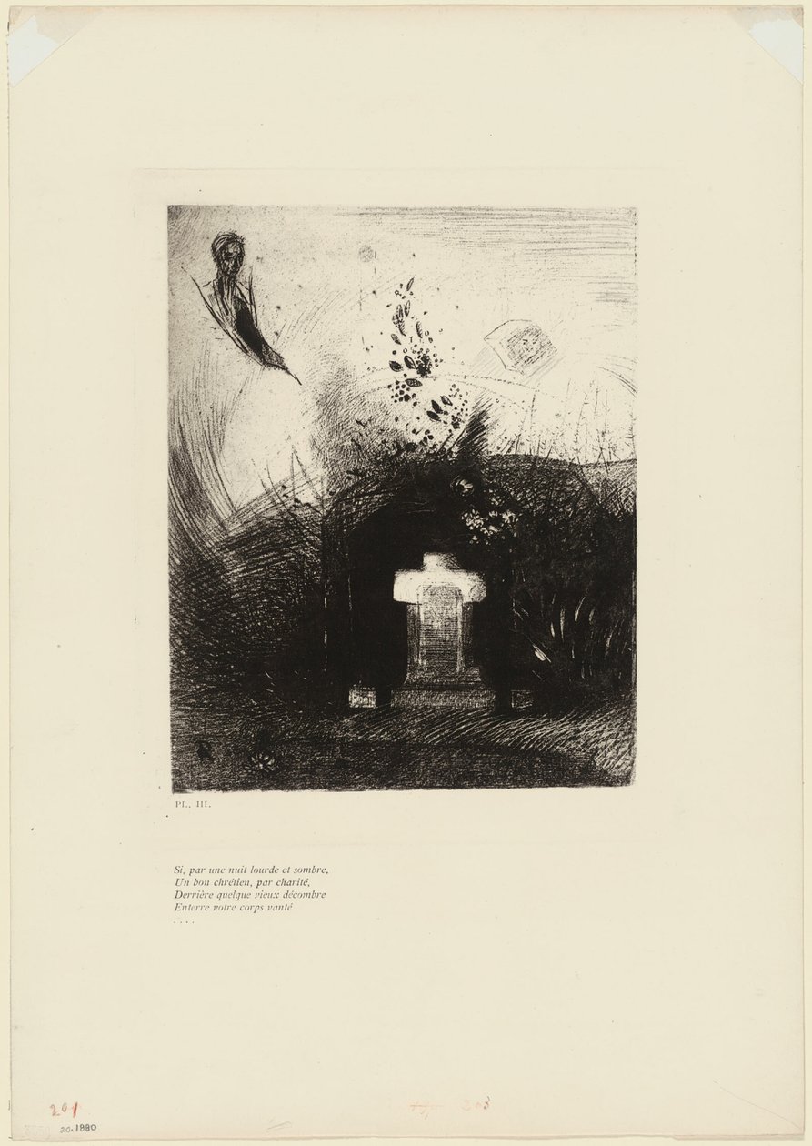 Se em uma noite escura e fechada um bom cristão, por caridade, atrás de alguma velha ruína, enterra seu corpo arqueado, placa 4 de 9 de Odilon Redon