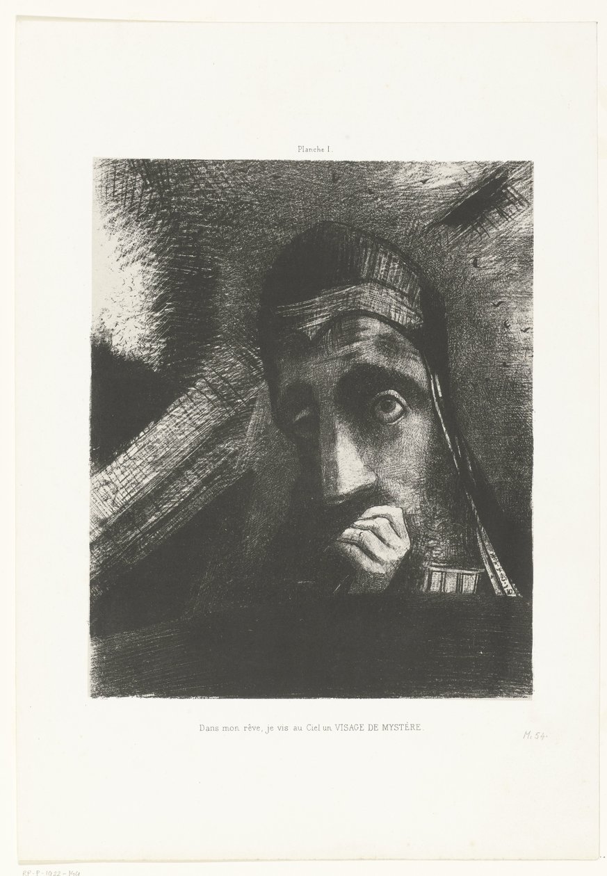 Eu vi no meu sonho um rosto misterioso no céu Dans mon rêve, je vis au Ciel un VISAGE DE MYSTÈRE (título no objeto) de Odilon Redon