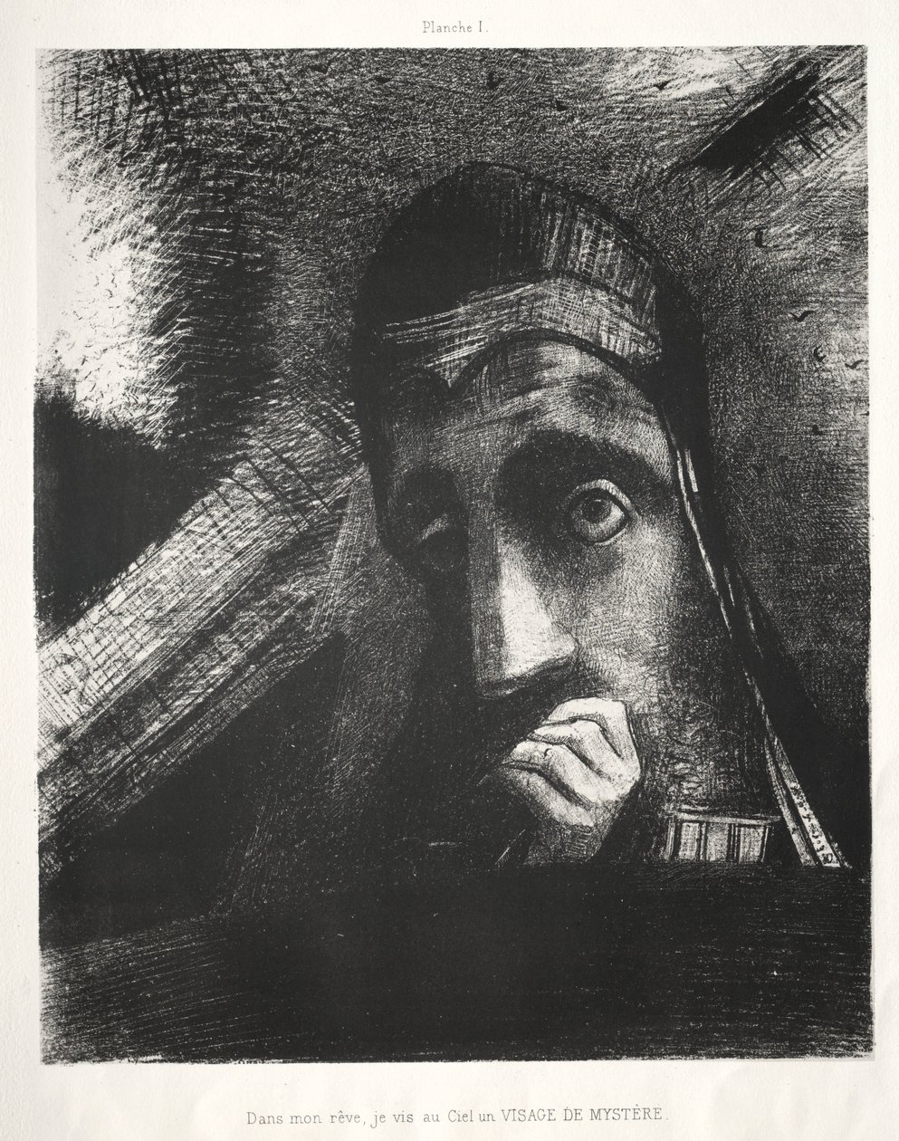 Em meu sonho vi no céu uma face de mistério de Odilon Redon