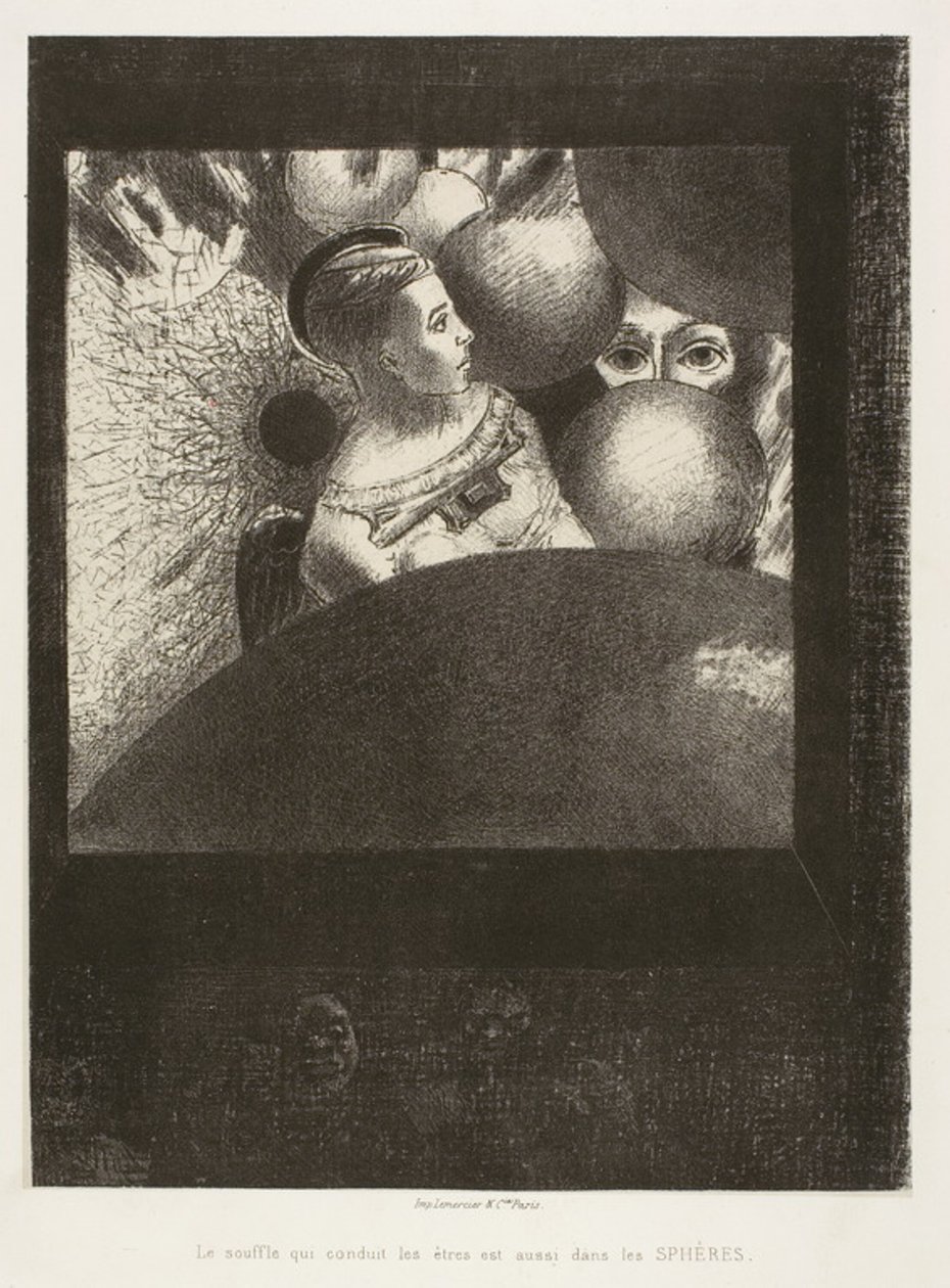 Nas Esferas (O Sopro Que Conduz os Seres Vivos também está nas Esferas), prato cinco de To Edgar Poe de Odilon Redon