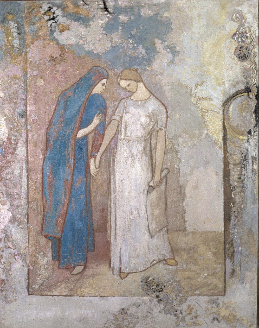 Iniciação para estudar - Duas Moças, c.1905 (óleo sobre tela) de Odilon Redon