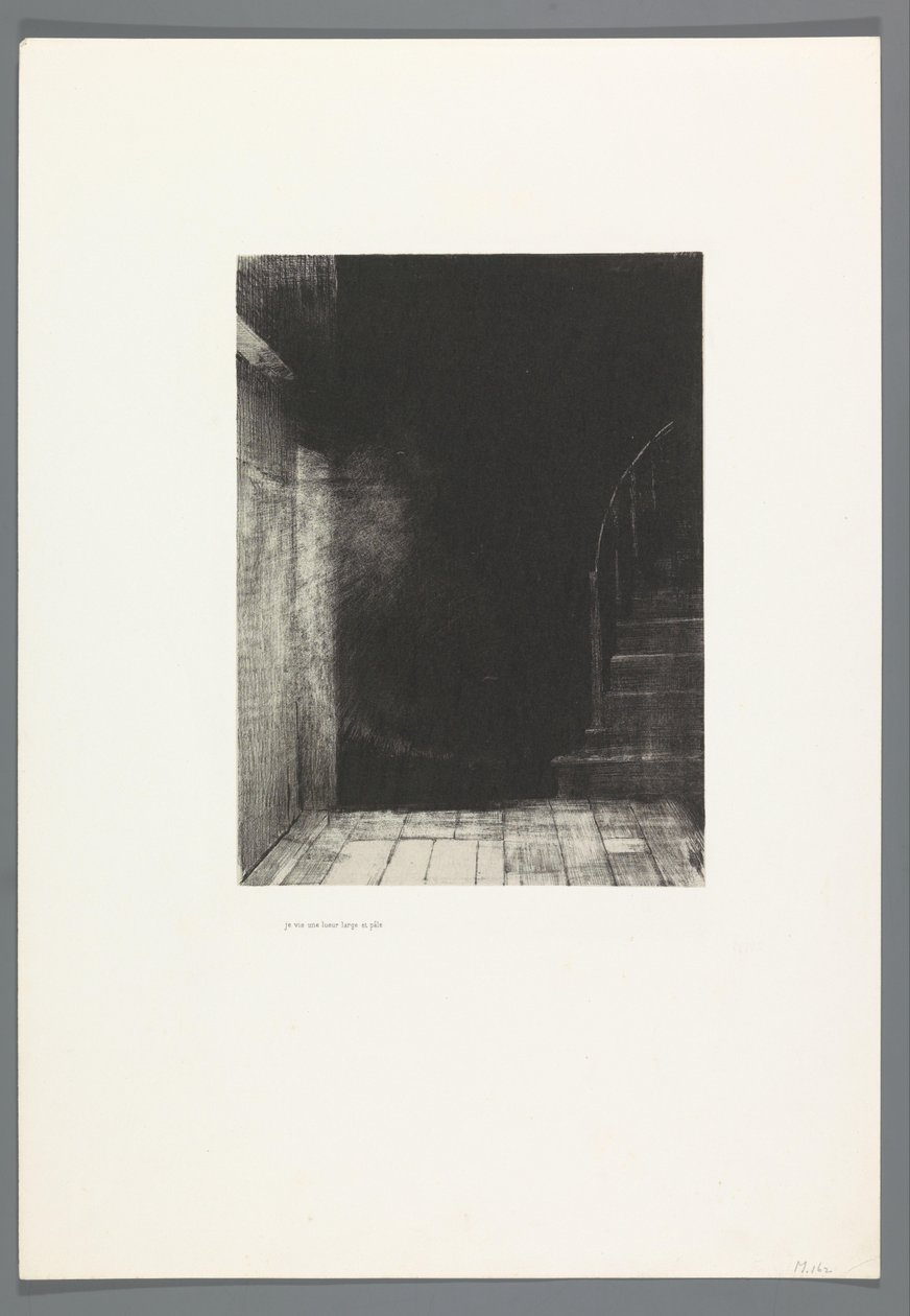 Je vis une lueur large et pâle La Maison Hautée, 6 litografias na capa The Haunted House, La Maison Hantée, ilustrações para texto de Bulwer-Lytton, traduzidas para o francês por René Philipon, (título da série) de Odilon Redon