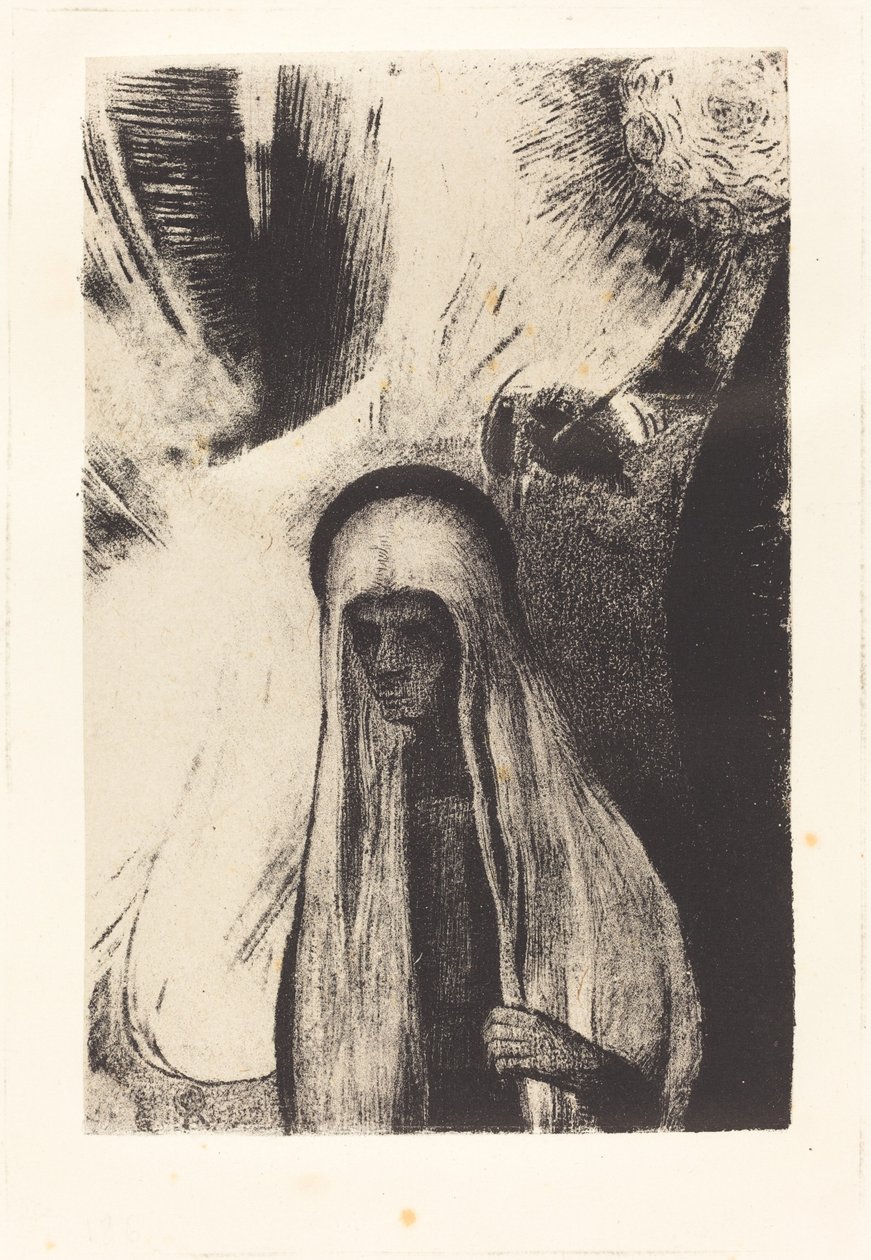 A Velha: Do que você tem medo? Um grande buraco negro! Talvez esteja vazio? (Do que você tem medo? Um grande buraco negro! Está vazio, talvez!) de Odilon Redon