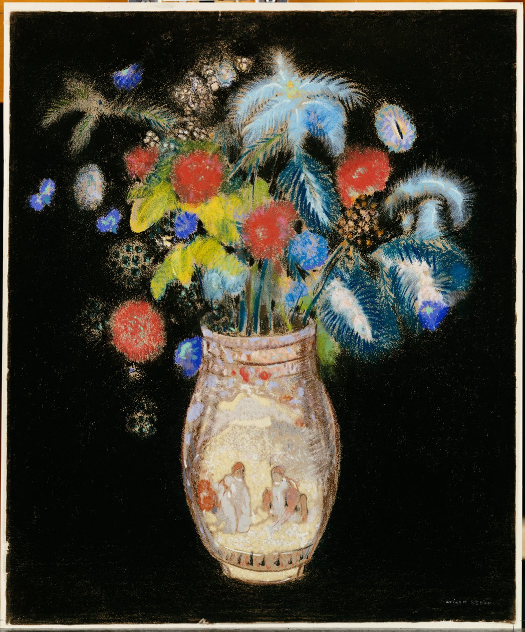 Buquê grande em um fundo preto, c.1910 de Odilon Redon
