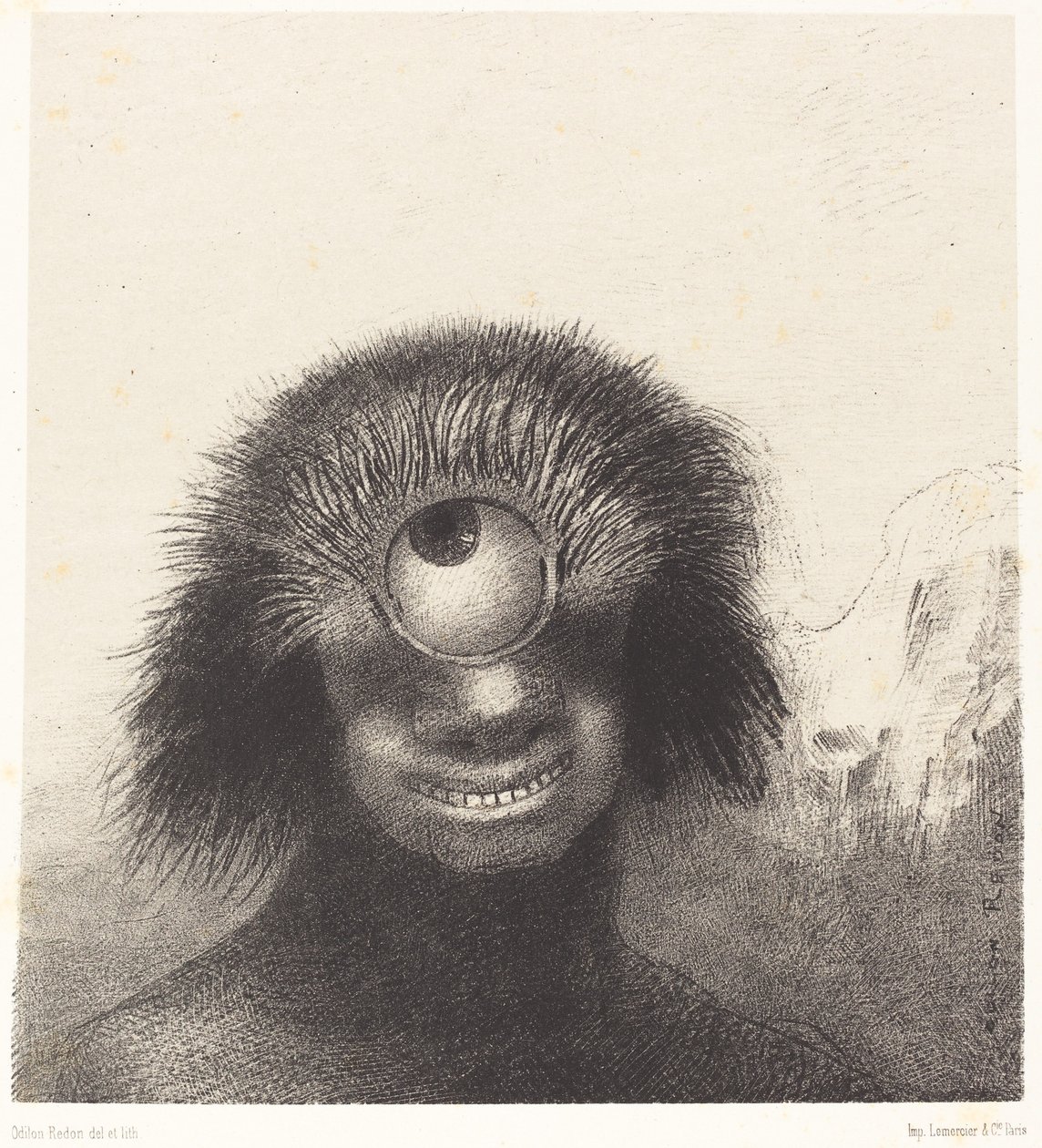 O pólipo deformado flutuava nas margens, uma espécie de ciclope sorridente e hediondo de Odilon Redon
