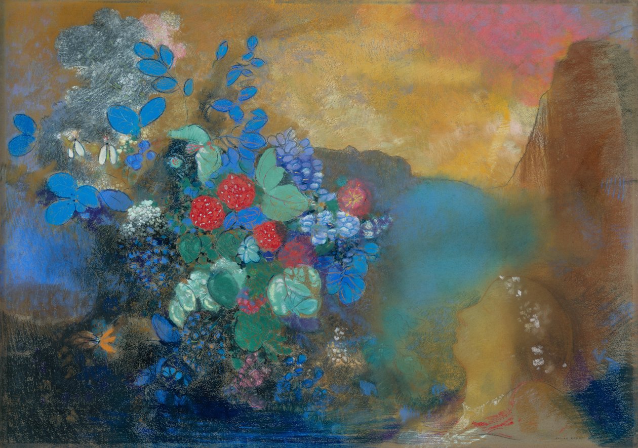 Ofélia entre as Flores, c.1905-8 (pastel sobre papel) de Odilon Redon