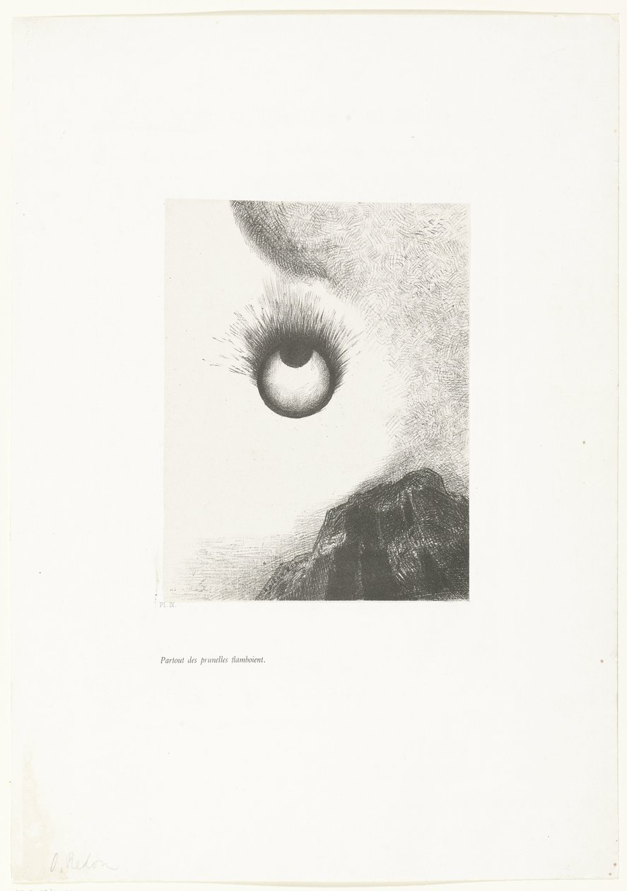 Olhos flamejantes em todos os lugares Partout des prunelles flamboient (título no objeto) Tentation de Saint-Antoine (1) (título da série) Tentação de Santo Antônio (título da série) de Odilon Redon