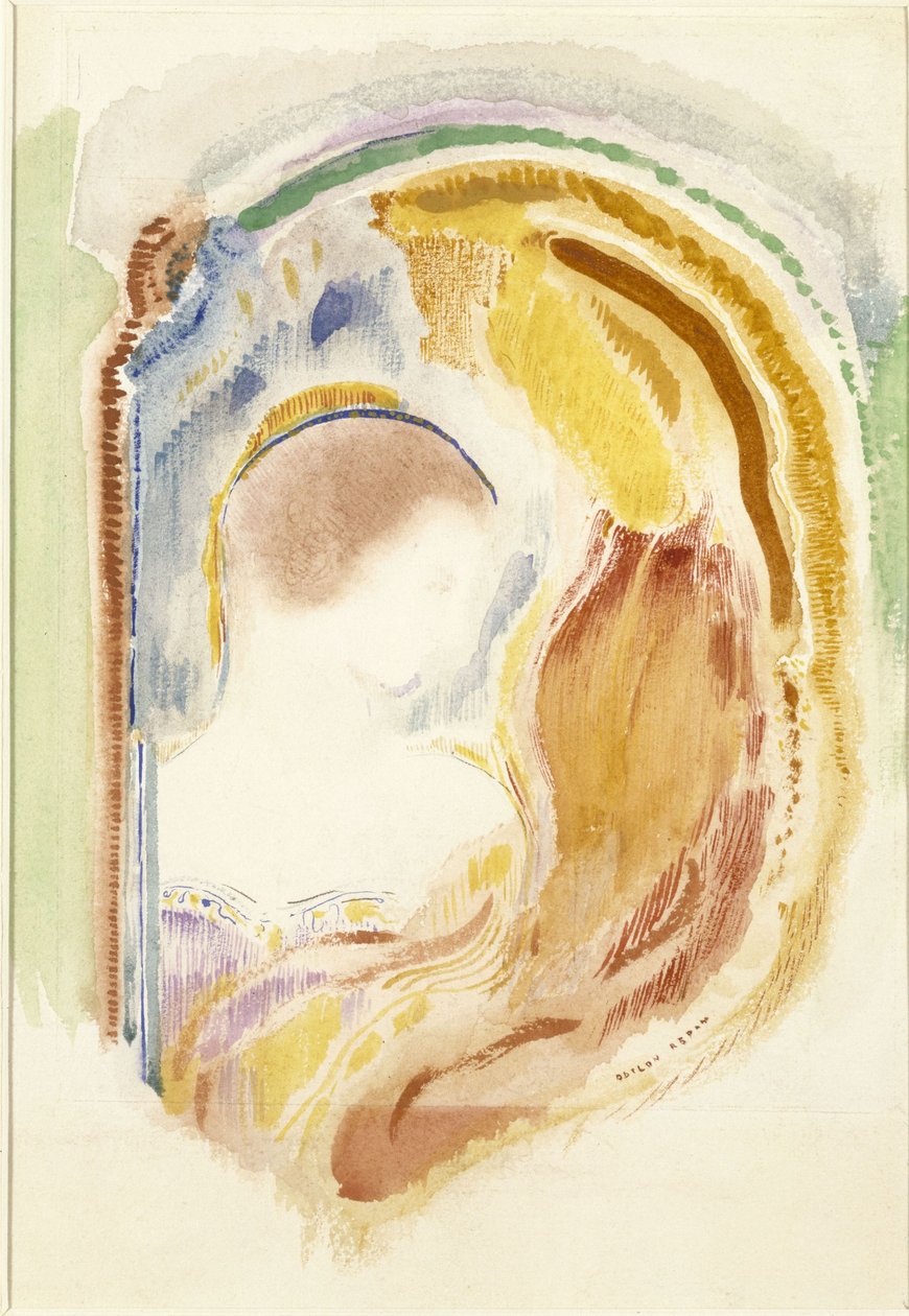 Profil einer Frau nach rechts in einer gebogenen Form de Odilon Redon