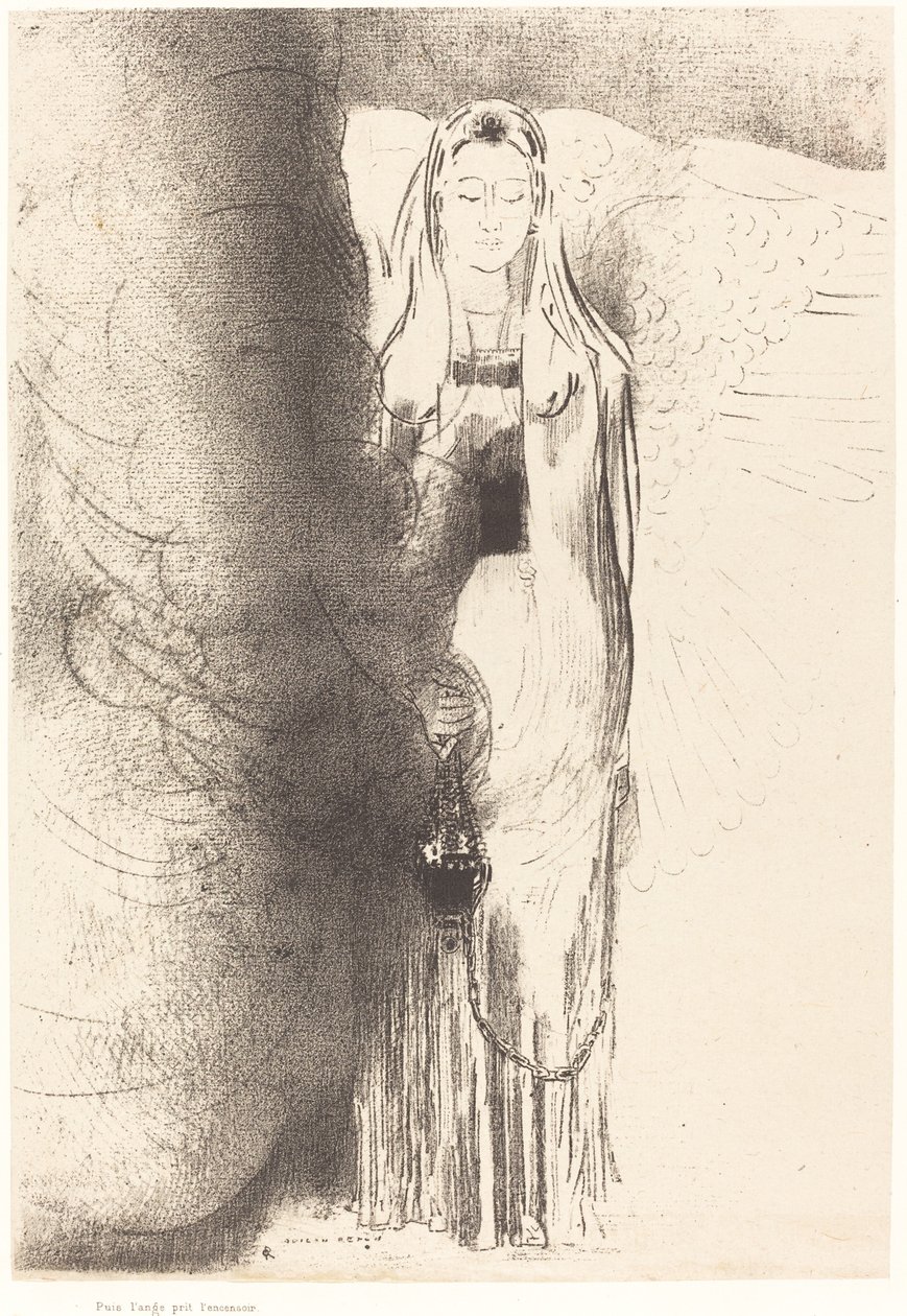 Então o anjo pegou o incensário (E o anjo pegou o incensário) de Odilon Redon