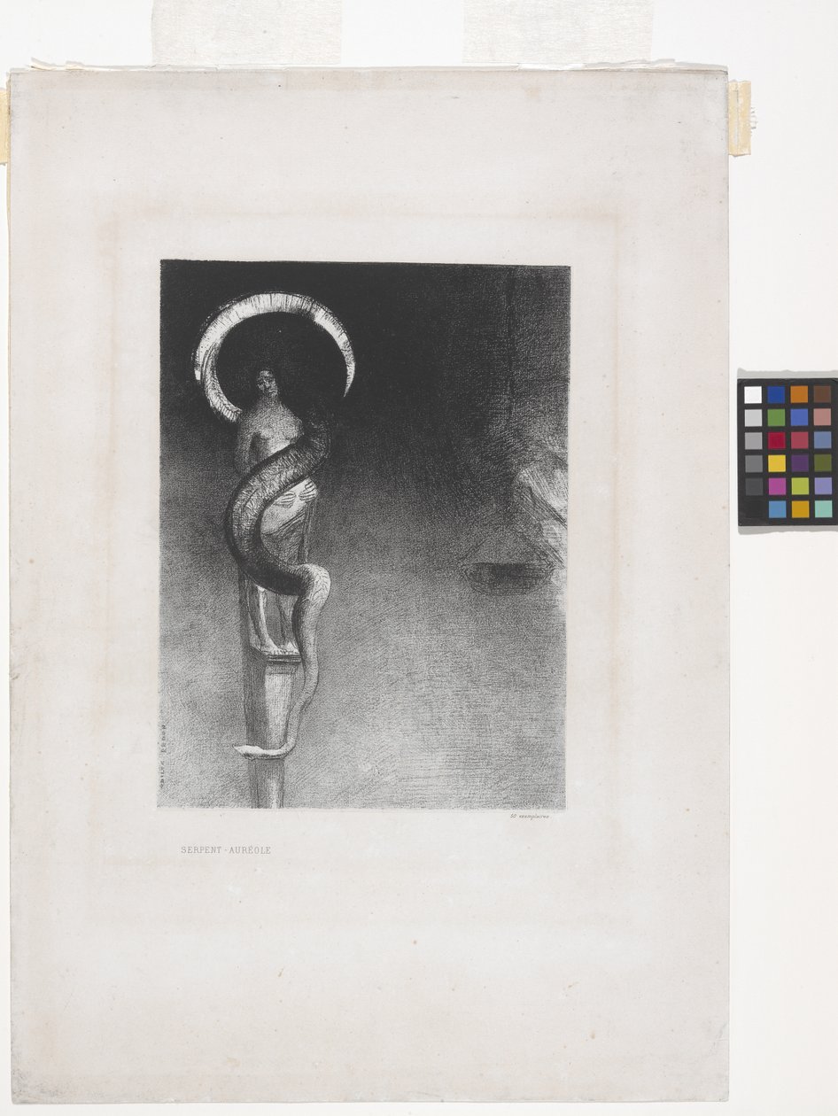 Serpent-Aureole (litografia em papel de apliques chineses) de Odilon Redon