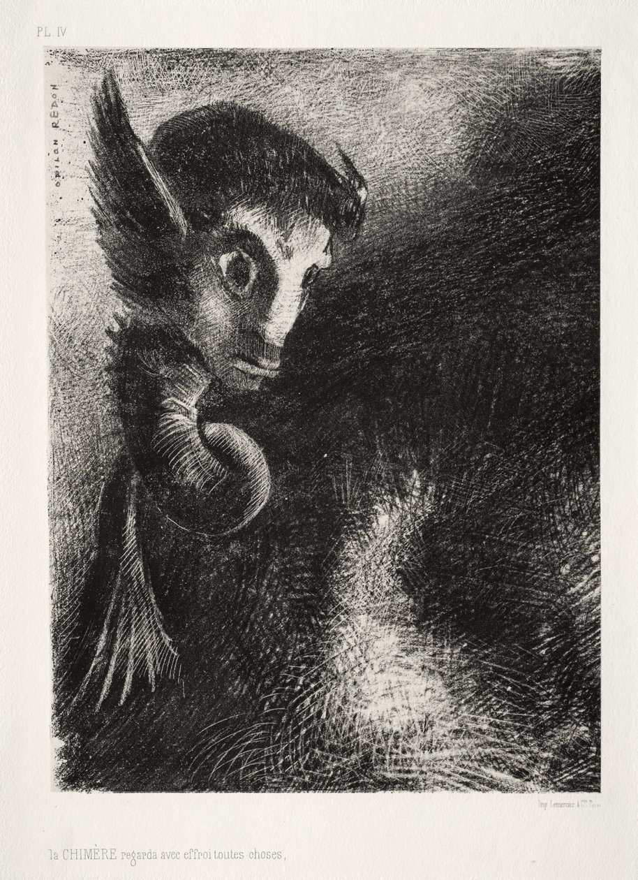 A Quimera olhou para todas as coisas com medo de Odilon Redon