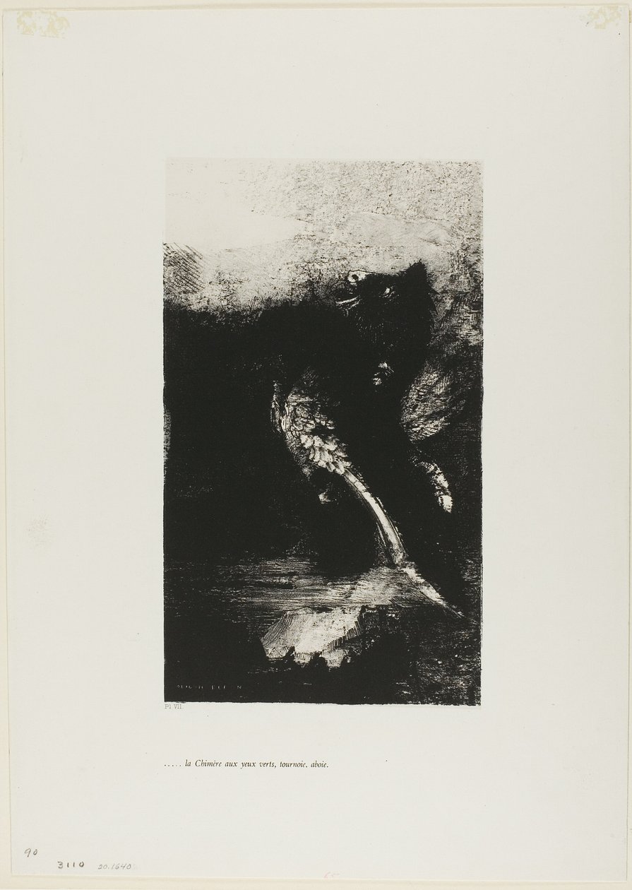 A Quimera de olhos verdes Voltas, Baías, placa 7 da Tentação de Santo Antônio (1ª série) de Odilon Redon