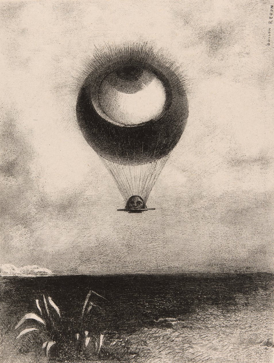 O olho, como um balão estranho se move em direção ao infinito, prato um de Para Edgar Poe de Odilon Redon