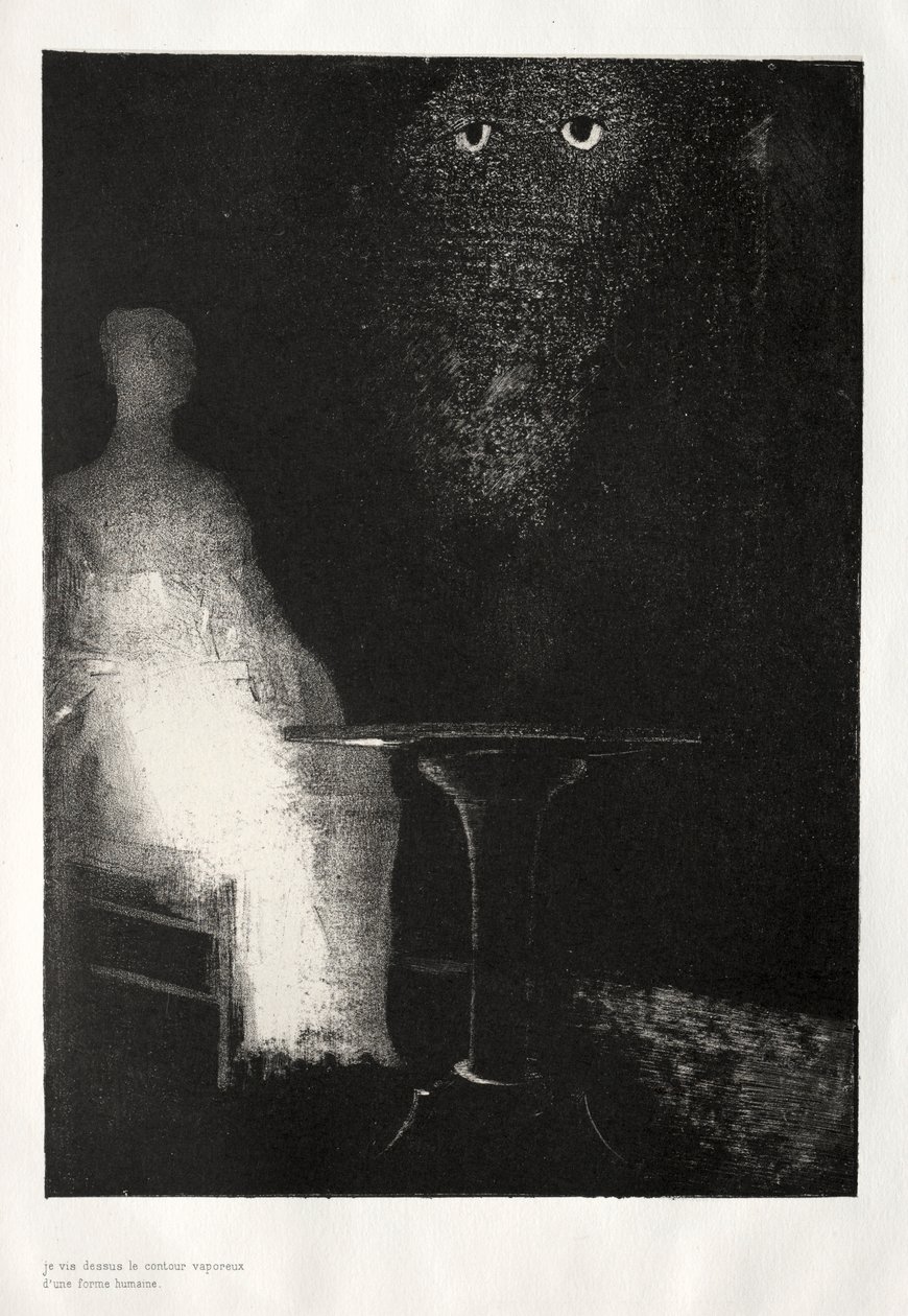 A Casa Mal-Assombrada: Continuei a Olhar na Cadeira, e imaginei que nela vi um Azul Pálido ..., 1896. de Odilon Redon