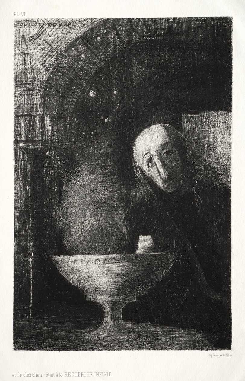 A noite: E o pesquisador foi envolvido em uma pesquisa infinita, 1886. de Odilon Redon