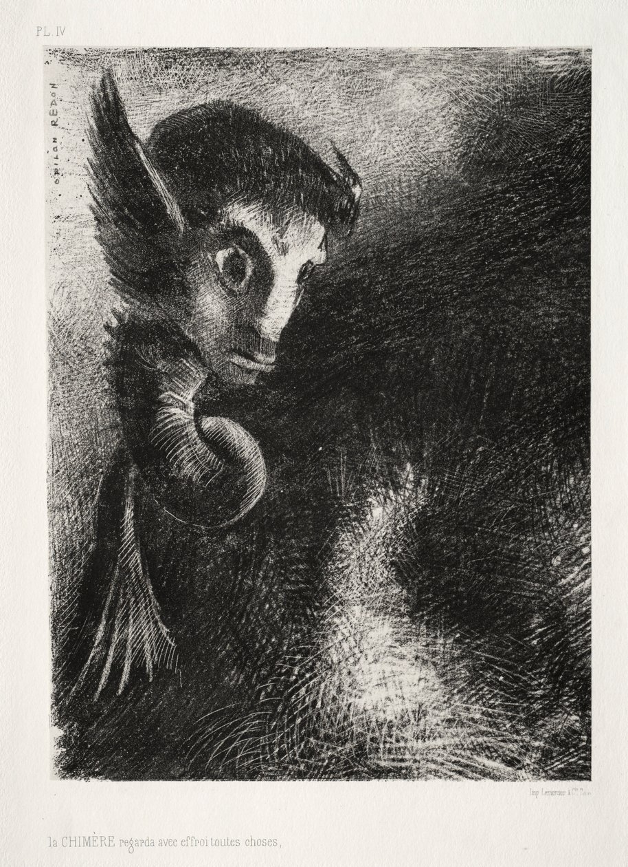 A noite: a quimera contemplava todas as coisas com medo, 1886. de Odilon Redon