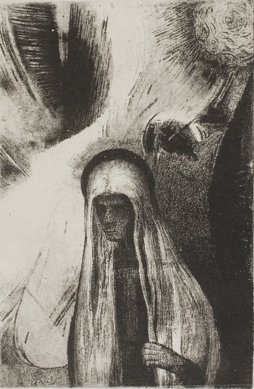 A Velha: Do que você tem medo? Um grande buraco negro! Está Vazio Talvez?", placa 19 de 24 de Odilon Redon