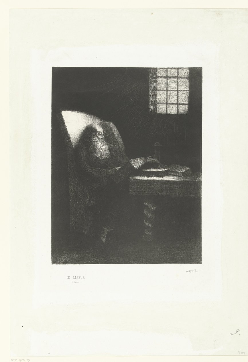 O Leitor, 1892 (impressão) de Odilon Redon