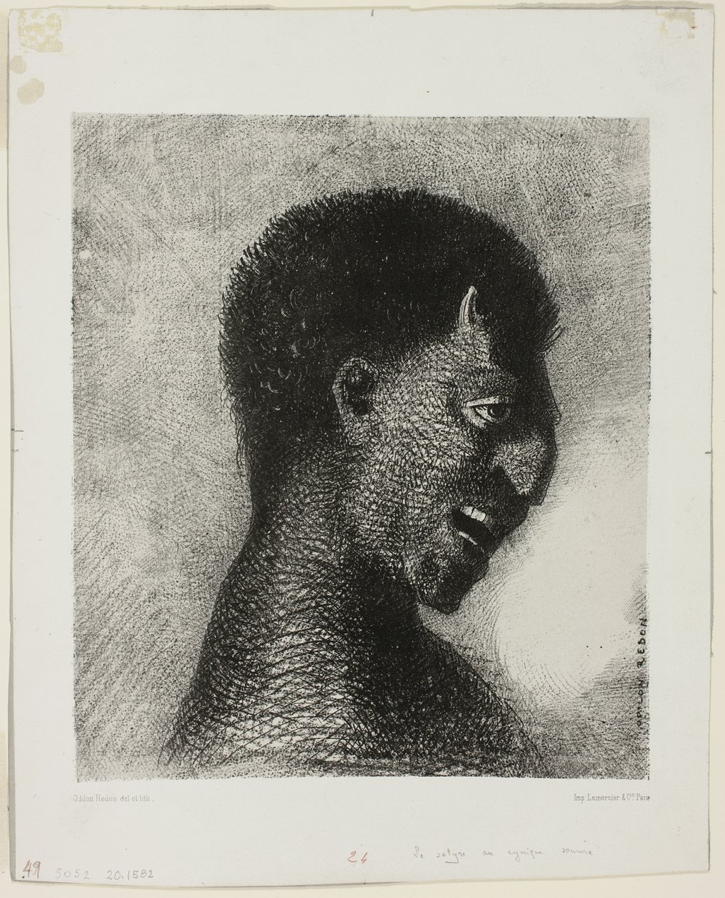 O Sátiro com o Sorriso Cínico, placa 5 de 8 de "Les Origines" de Odilon Redon