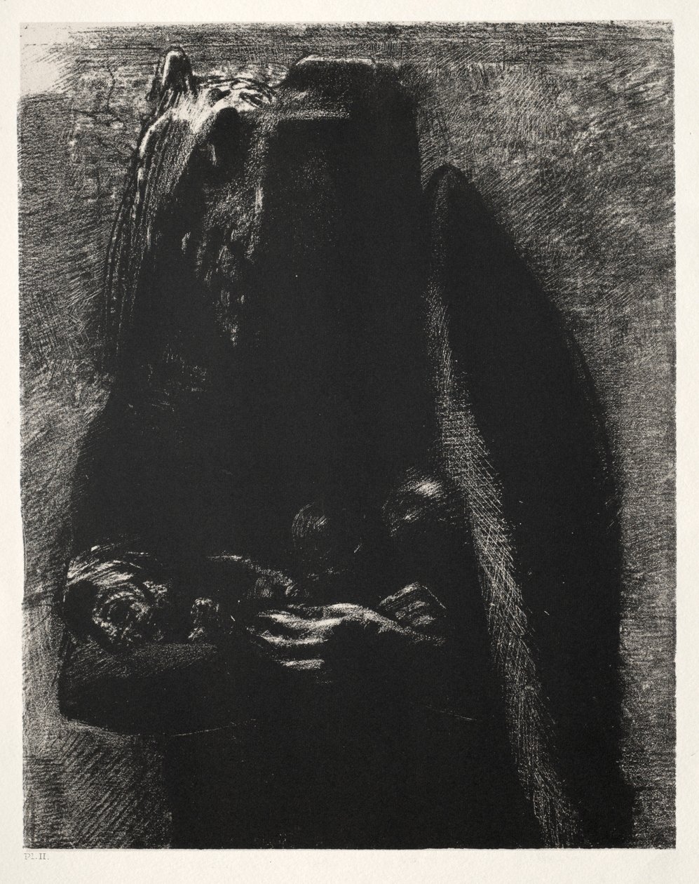 A tentação da primeira série de Santo Antônio: É o diabo, carregando debaixo de suas duas asas, 1888. de Odilon Redon