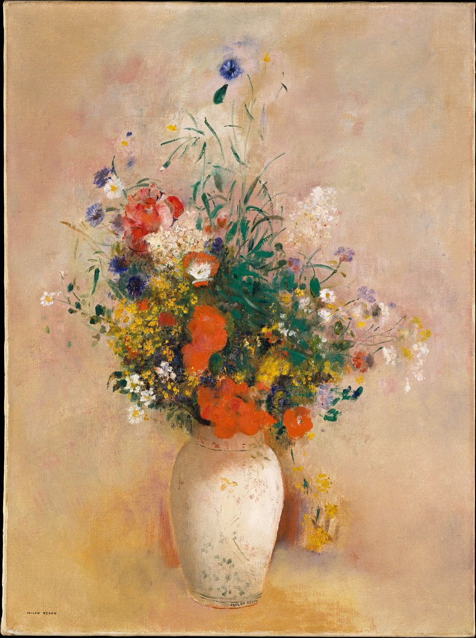Jarra de flores (fundo rosa) de Odilon Redon