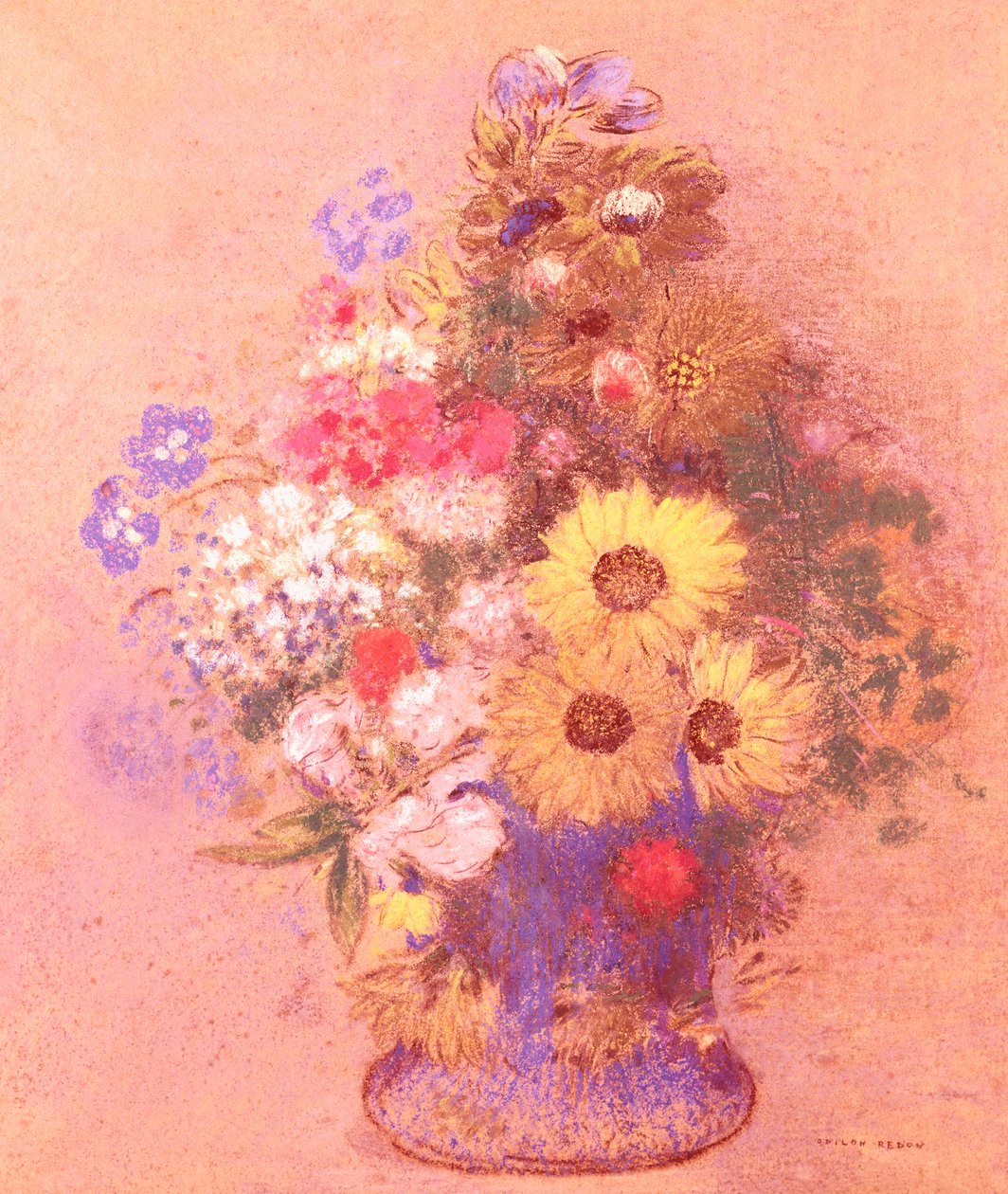 Vaso de flores (pastel a bordo) de Odilon Redon