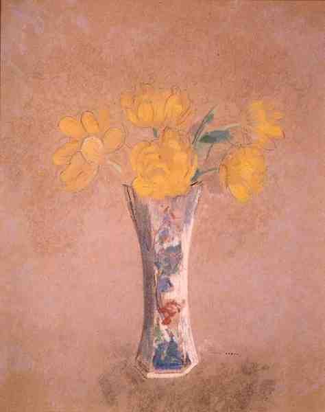 Vaso de Flores (pastel sobre papel) de Odilon Redon