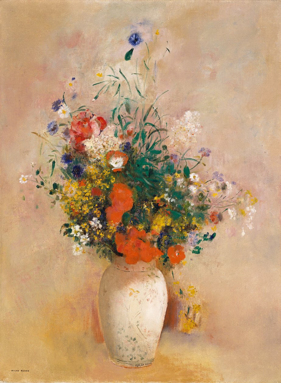 Vaso de Flores Fundo Rosa, ca. 1906. de Odilon Redon