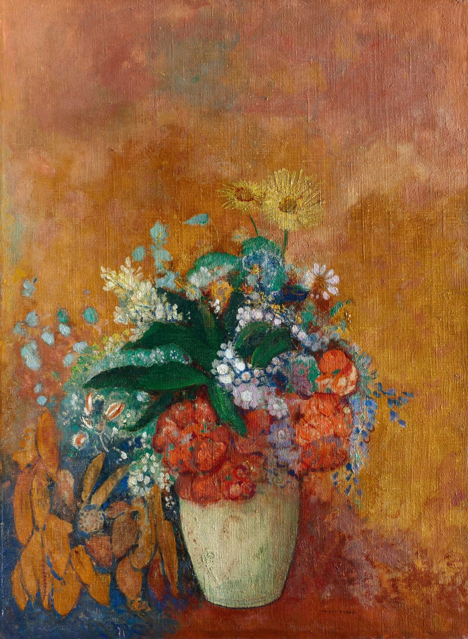 Vaso de flores, c.1905 (óleo sobre tecido) de Odilon Redon