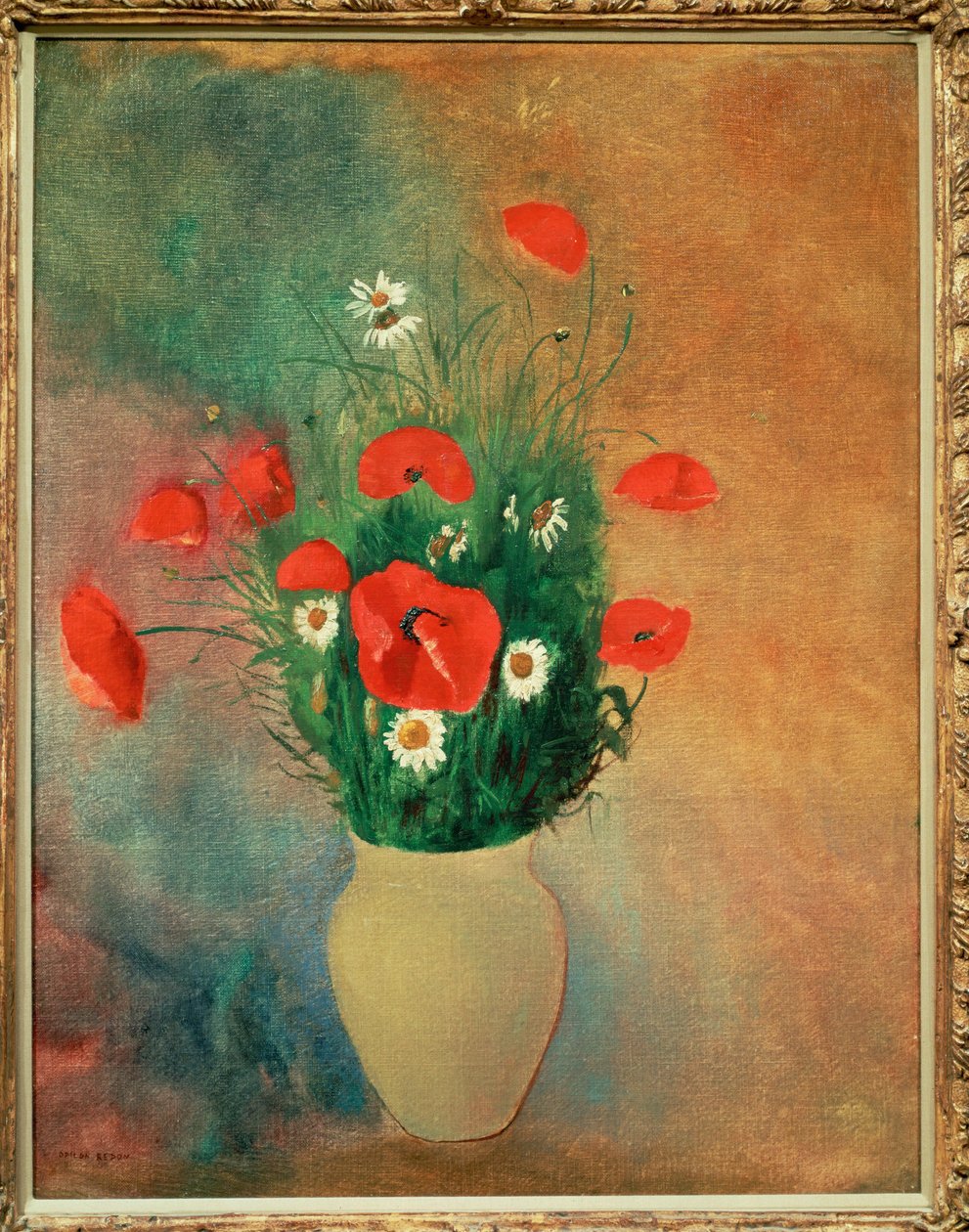 Vaso com papoilas vermelhas (pintura sobre tela) de Odilon Redon