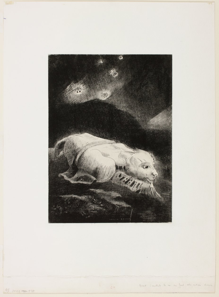 Quando a vida estava despertando nas profundezas da matéria obscura, placa 1 de 8 de "Les Origines" de Odilon Redon