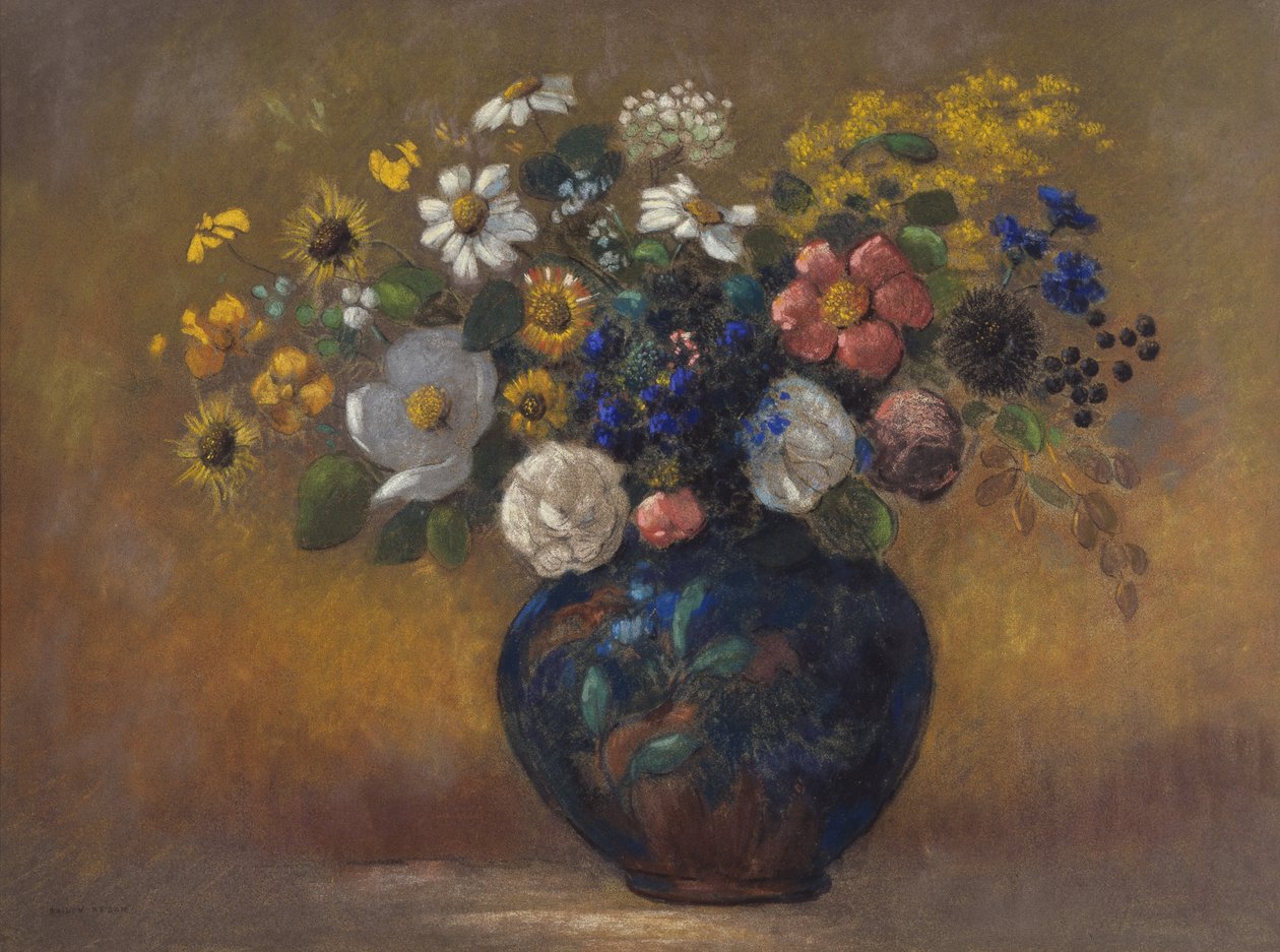 Flores Silvestres em um Vaso, c.1910 (pastel a bordo) de Odilon Redon