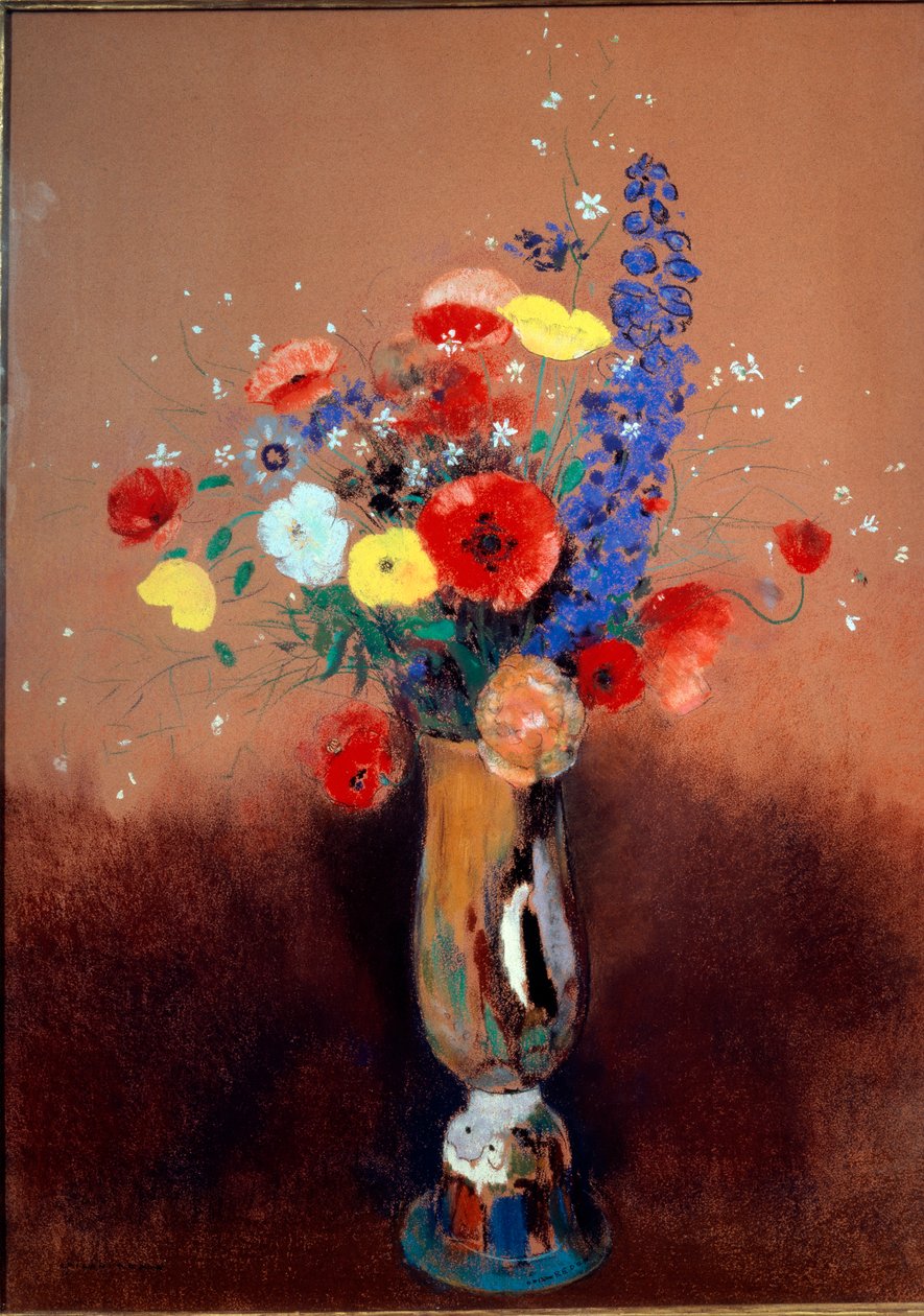Flores selvagens num vaso de pescoço longo, ca 1912 (pastel sobre papel) de Odilon Redon