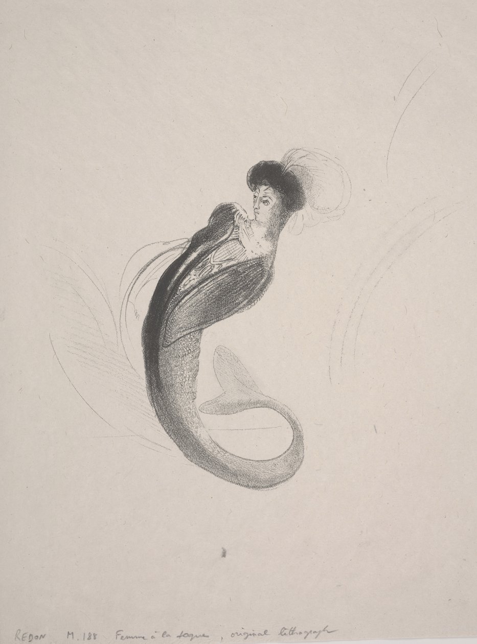 Mulher usando toque e rabo de sereia de Odilon Redon
