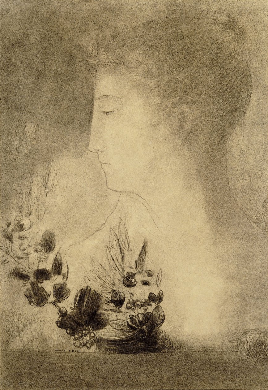Mulher de perfil com uma coroa de louros; Perfil de mulher com coroa de louros, de Odilon Redon