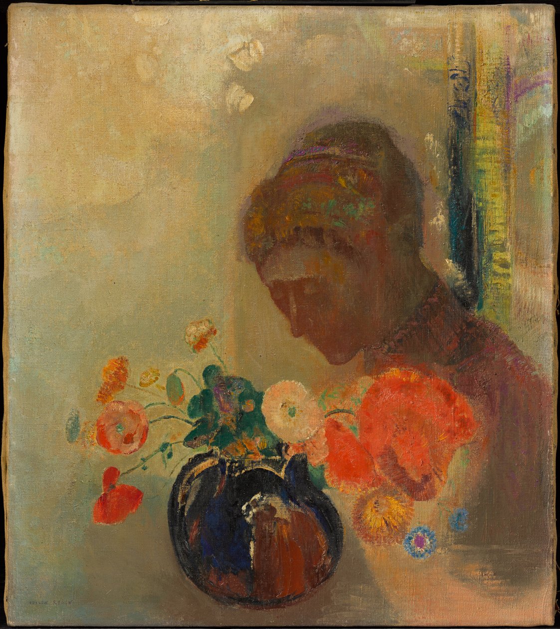Mulher com um vaso de flores de Odilon Redon
