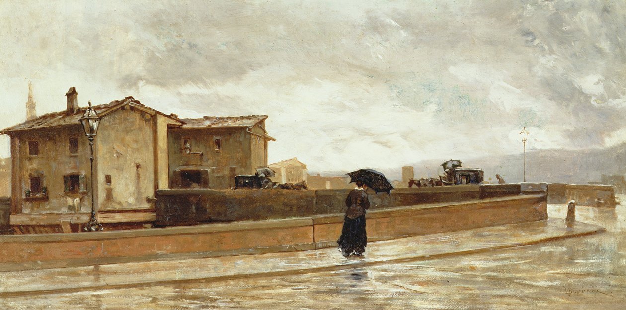 Mulher andando em uma ponte, 1881 de Odoardo Borrani