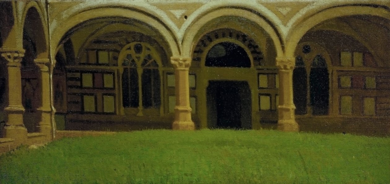 Antigo claustro florentino, c.1864-65 (óleo sobre tela) de Odoardo Borrani